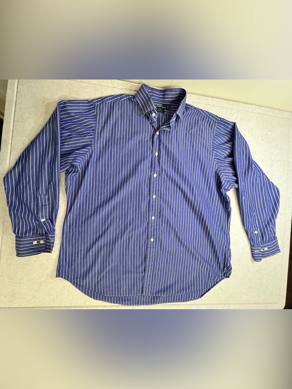 Vtg Polo Ralph Lauren Striped Dress Shirt Regent Fit Blue White Y2K 16 32/33